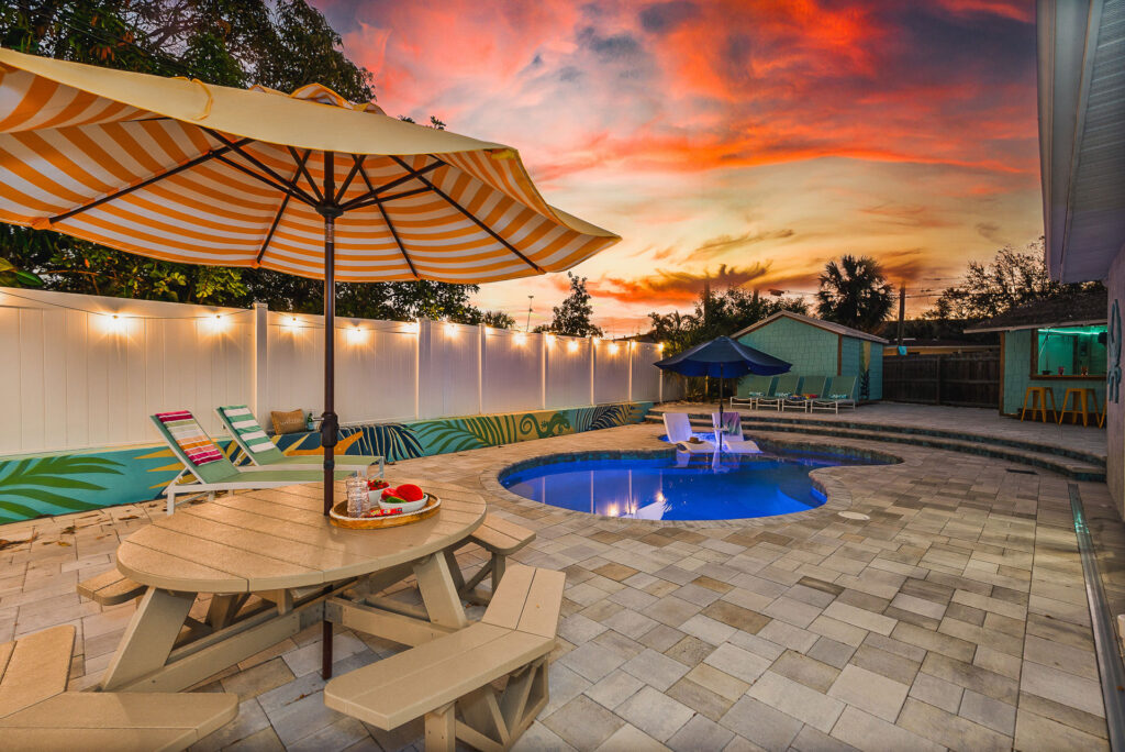 Outdoor living space at a St Petersburg short-term rental near the beach